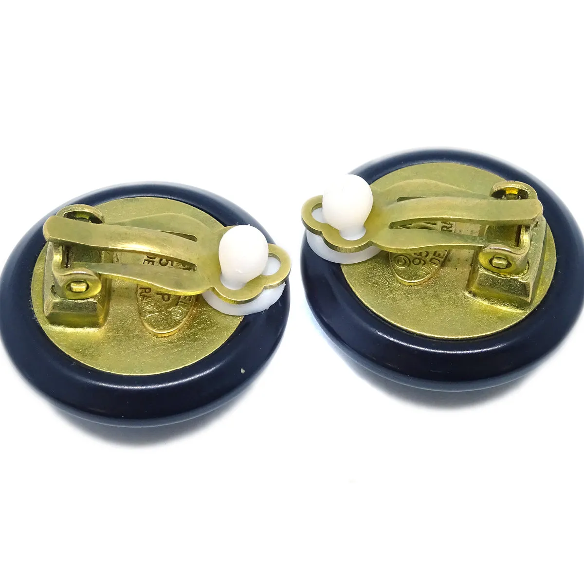 Chanel Button Earrings Clip-On Black 95P