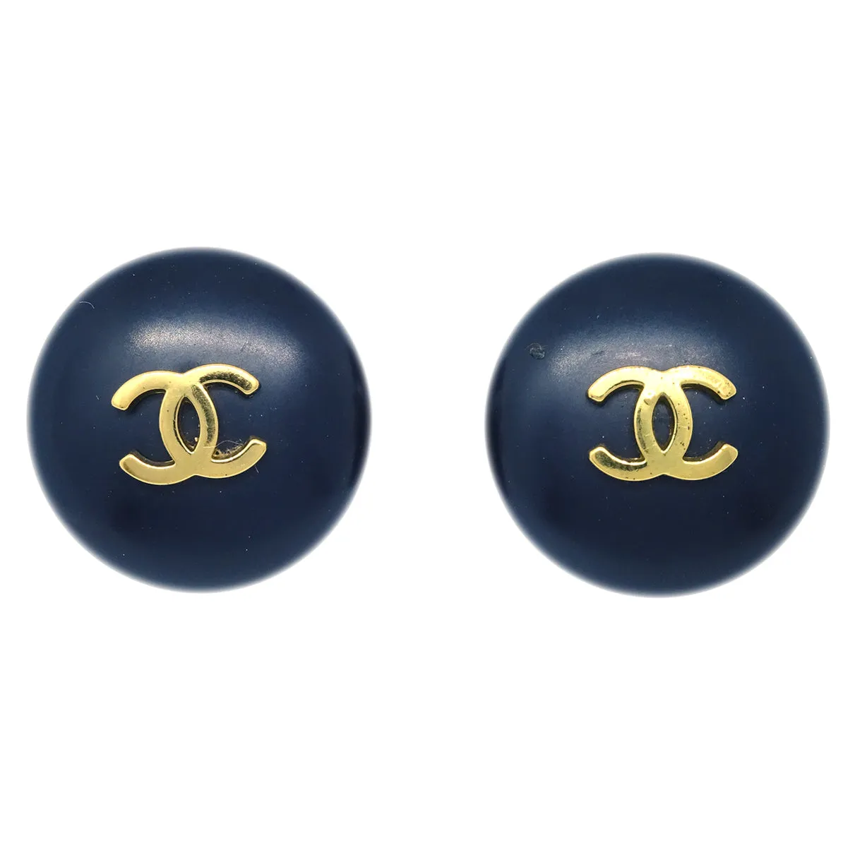 Chanel Button Earrings Clip-On Black 95P