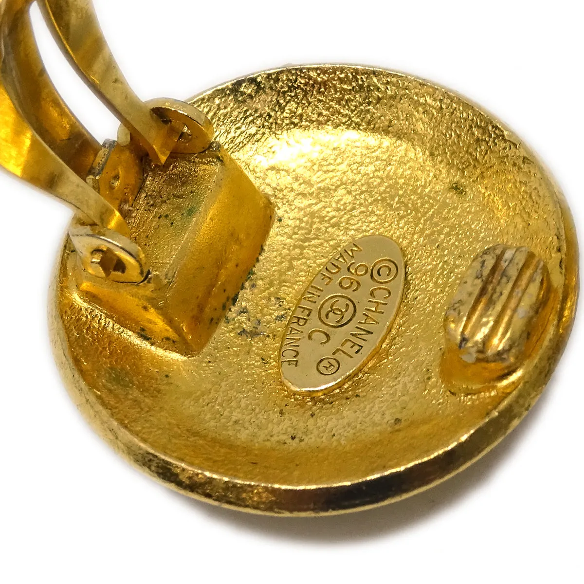 Chanel Button Earrings Clip-On Gold 96C