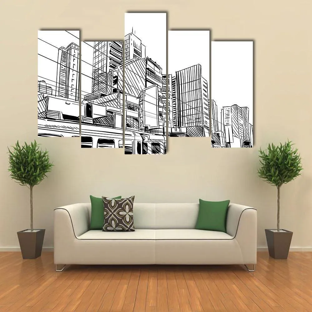 China City Sketch Canvas Wall Art
