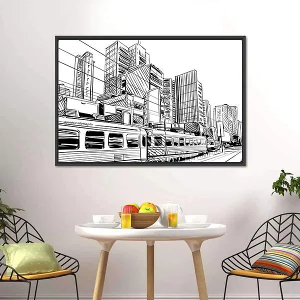 China City Sketch Canvas Wall Art