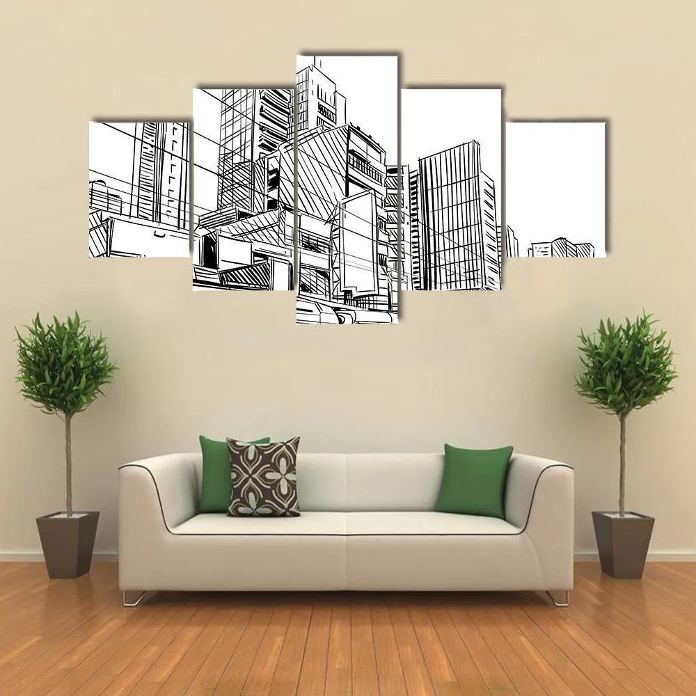 China City Sketch Canvas Wall Art