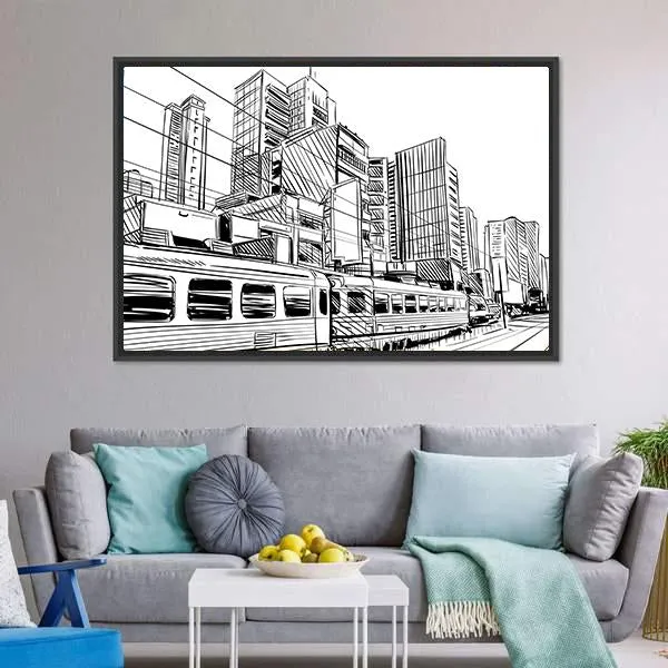 China City Sketch Canvas Wall Art