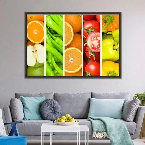 Collage Of Fruits & Vegetables Canvas Wall Art