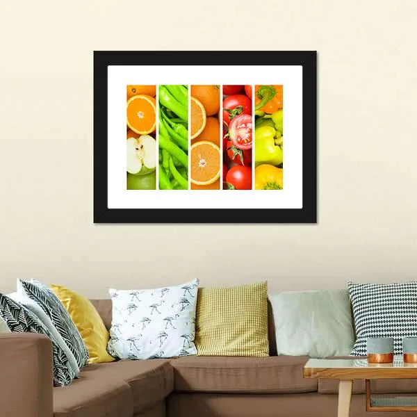 Collage Of Fruits & Vegetables Canvas Wall Art