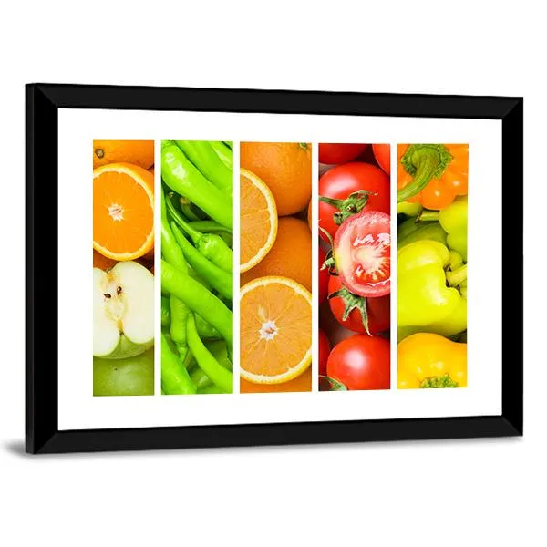 Collage Of Fruits & Vegetables Canvas Wall Art