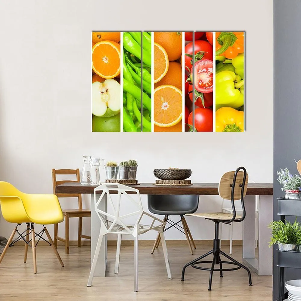 Collage Of Fruits & Vegetables Canvas Wall Art