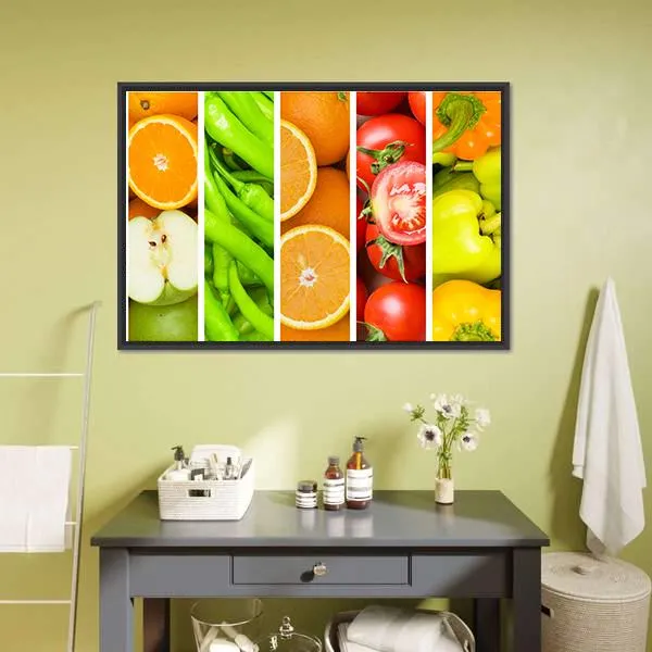 Collage Of Fruits & Vegetables Canvas Wall Art