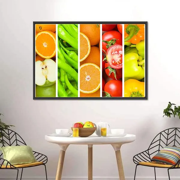 Collage Of Fruits & Vegetables Canvas Wall Art