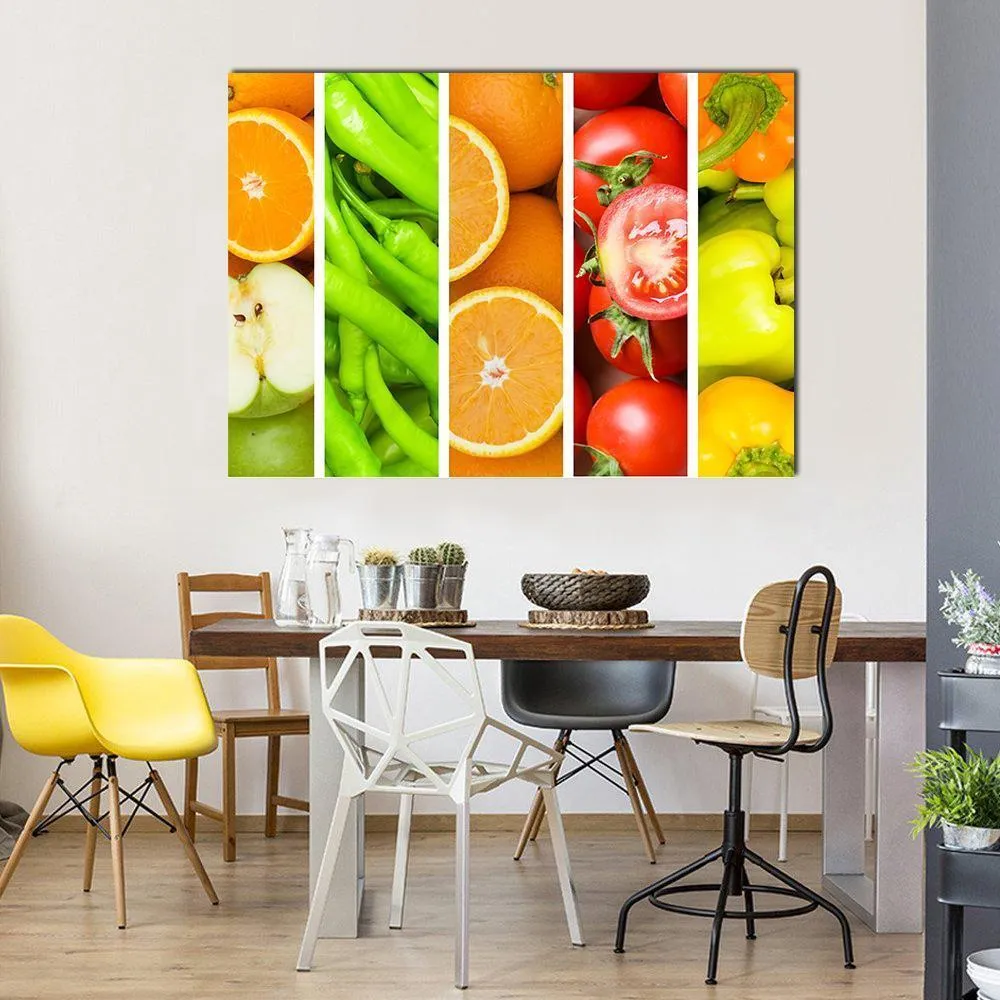 Collage Of Fruits & Vegetables Canvas Wall Art