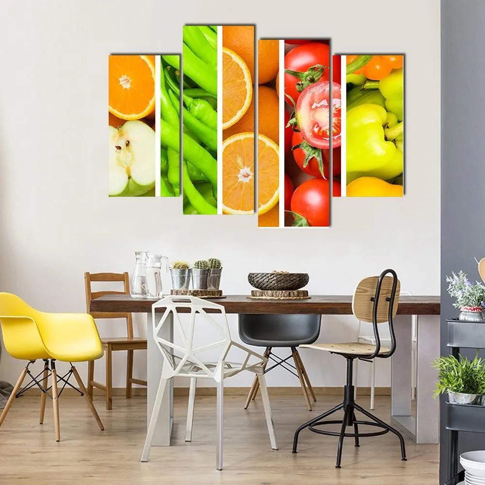 Collage Of Fruits & Vegetables Canvas Wall Art