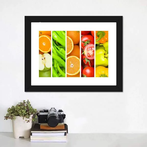 Collage Of Fruits & Vegetables Canvas Wall Art