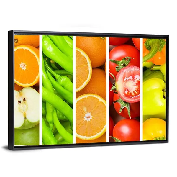Collage Of Fruits & Vegetables Canvas Wall Art