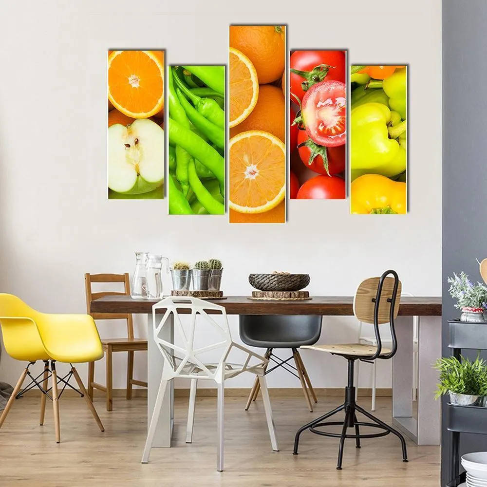 Collage Of Fruits & Vegetables Canvas Wall Art