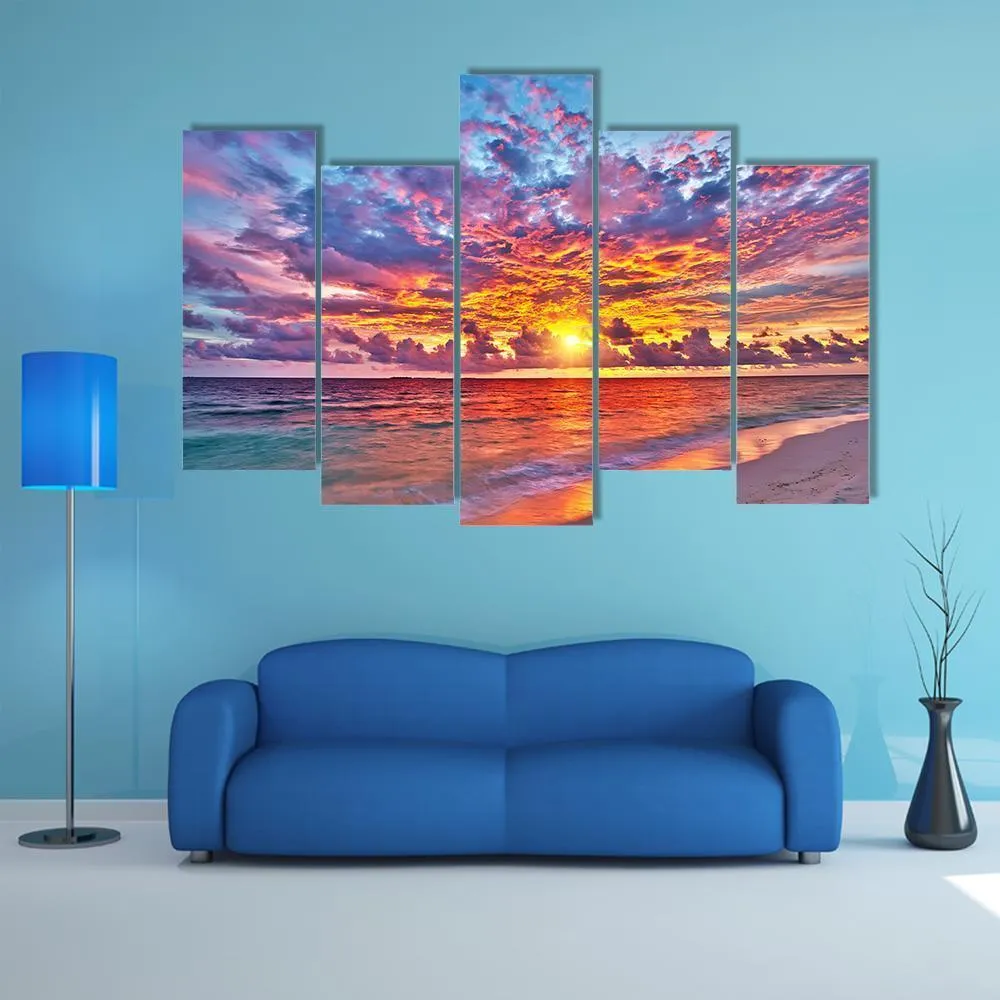 Colorful Sunset Over Ocean Canvas Wall Art
