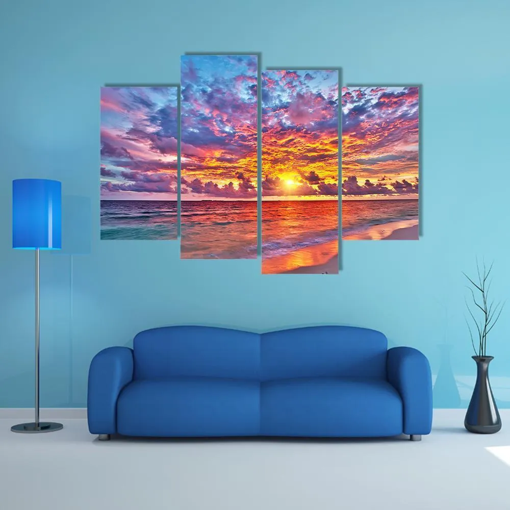Colorful Sunset Over Ocean Canvas Wall Art