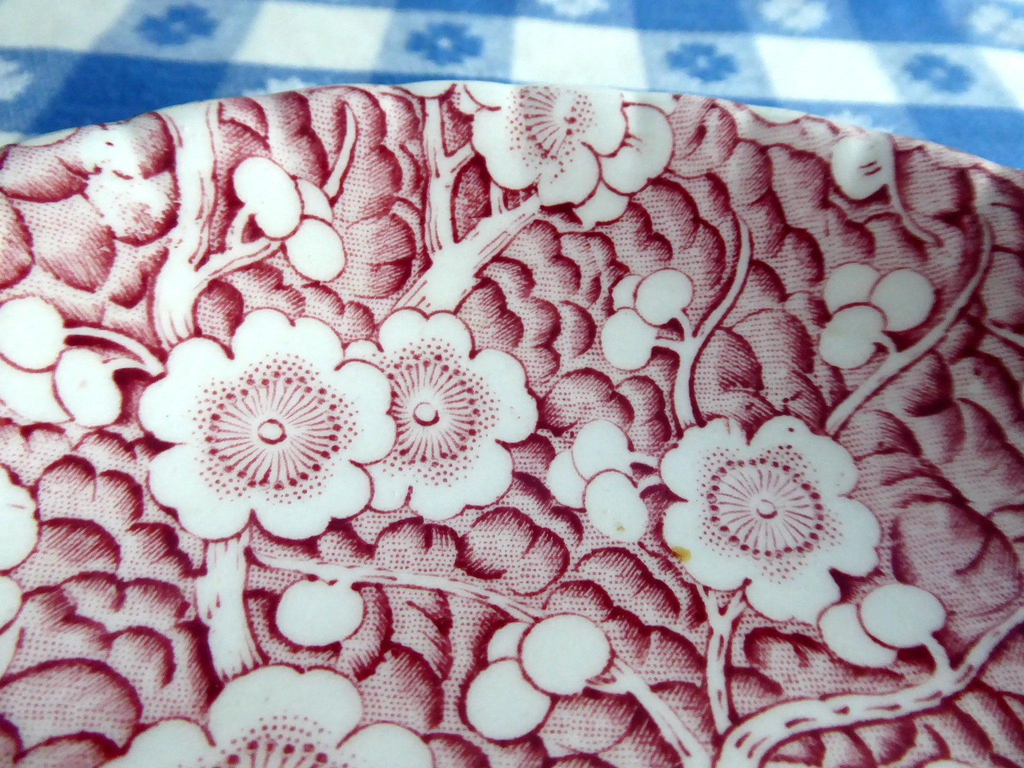 Crescent Bone Dish Adams Red Transfer Staffordshire Flower 1940s Side Dish