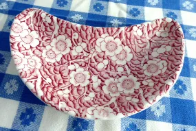 Crescent Bone Dish Adams Red Transfer Staffordshire Flower 1940s Side Dish