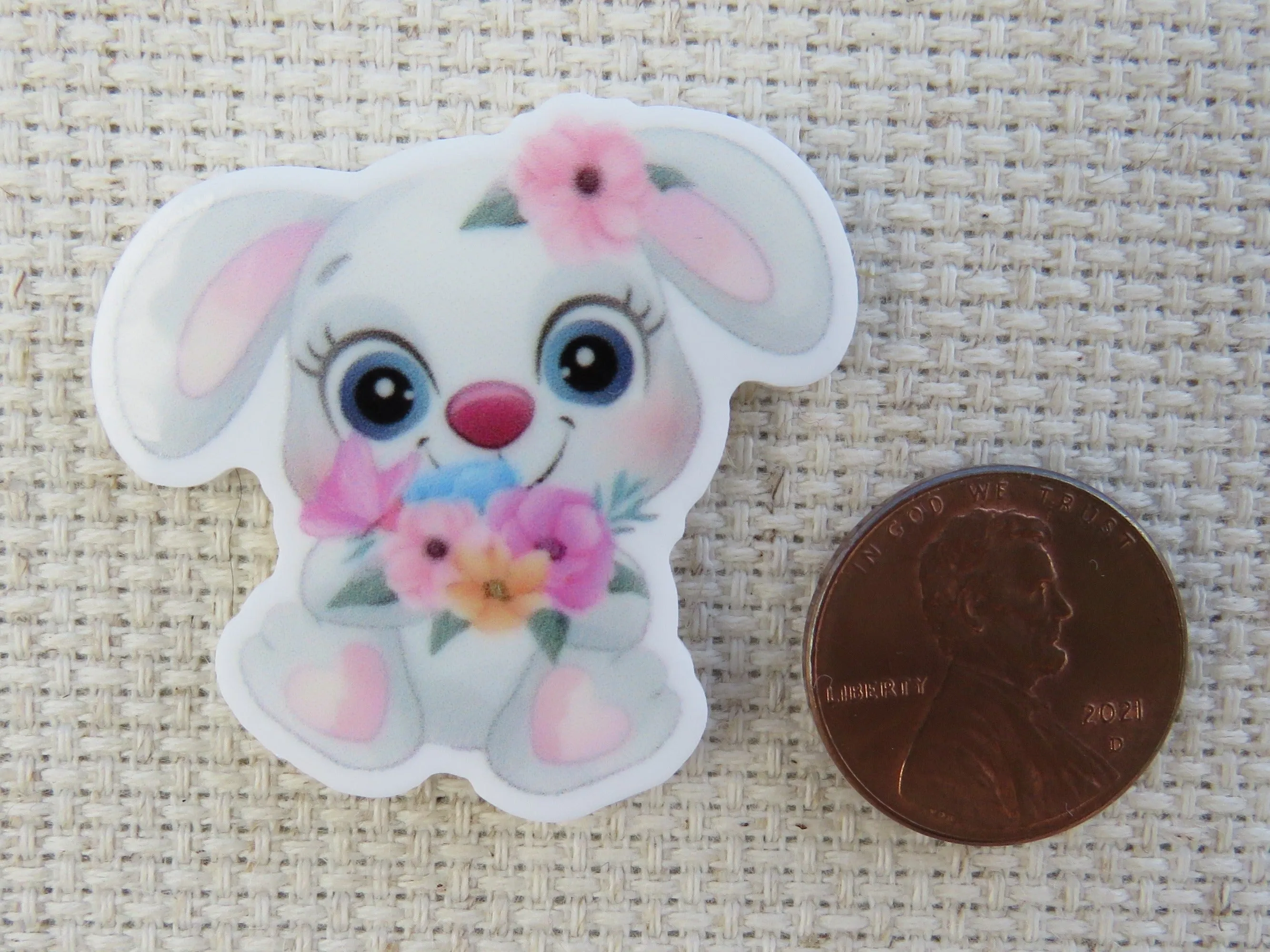 Cute Bunny with Pink Flowers Needle Minder, Cover Minder, Magnet