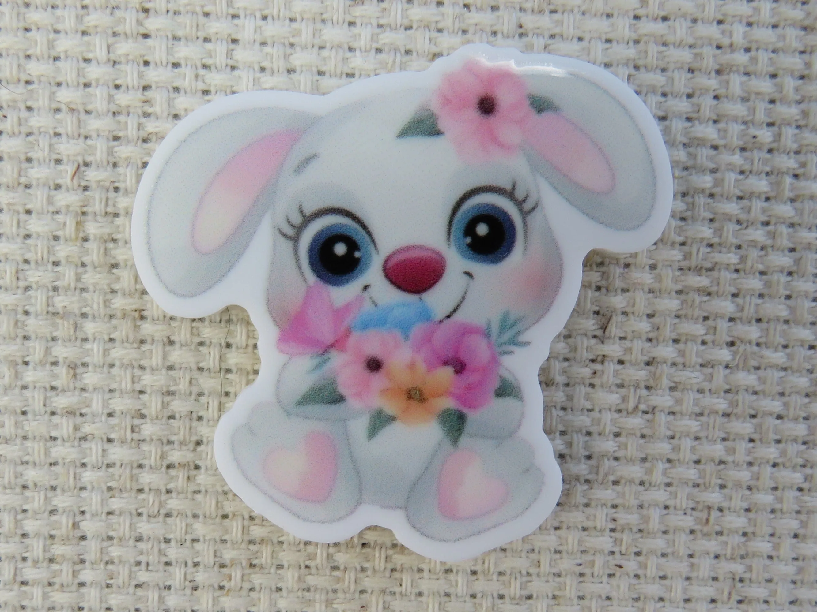 Cute Bunny with Pink Flowers Needle Minder, Cover Minder, Magnet