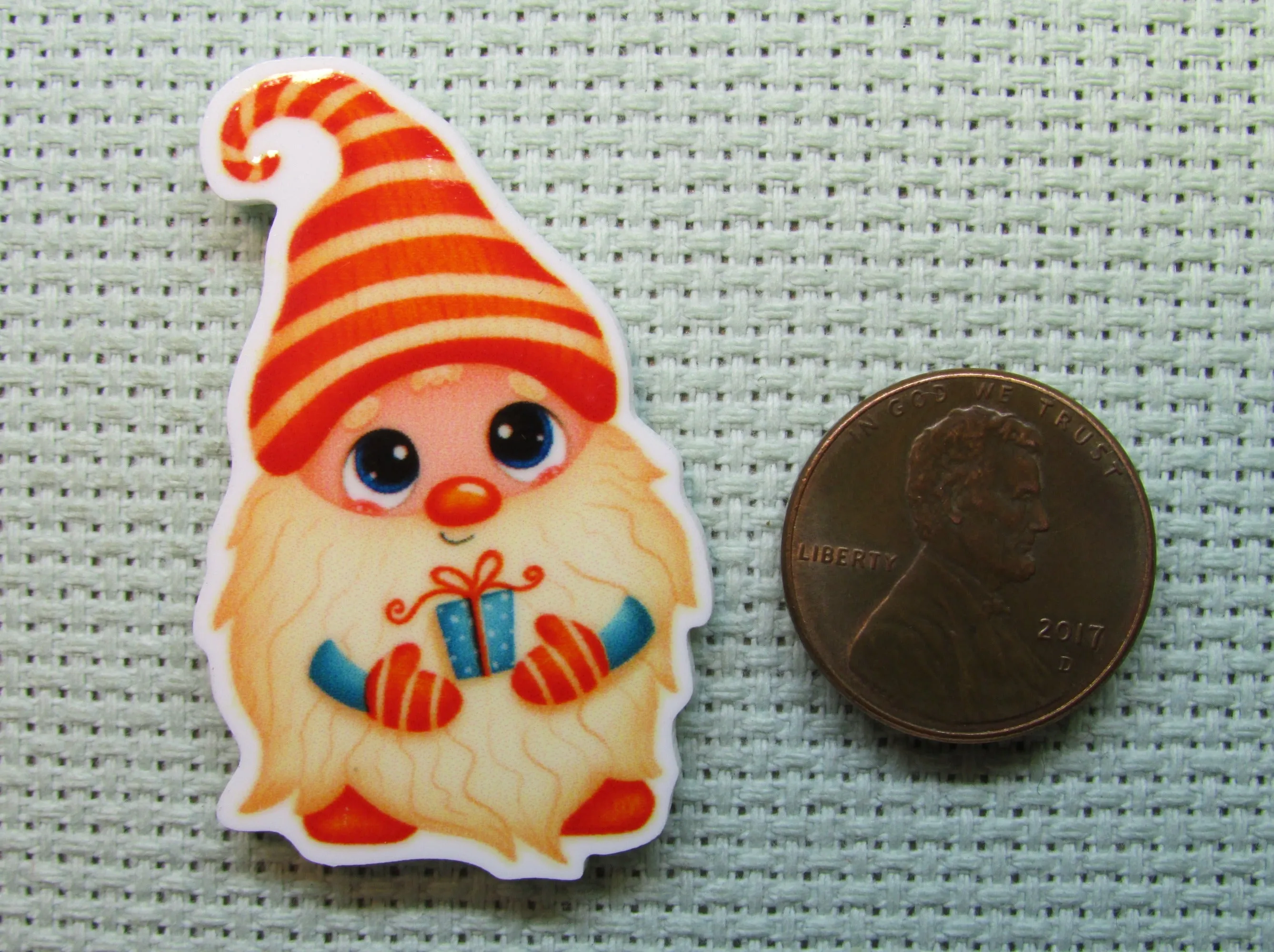 Cute Candy Cane Gift Giving Gnome Needle Minder, Cover Minder, Magnet