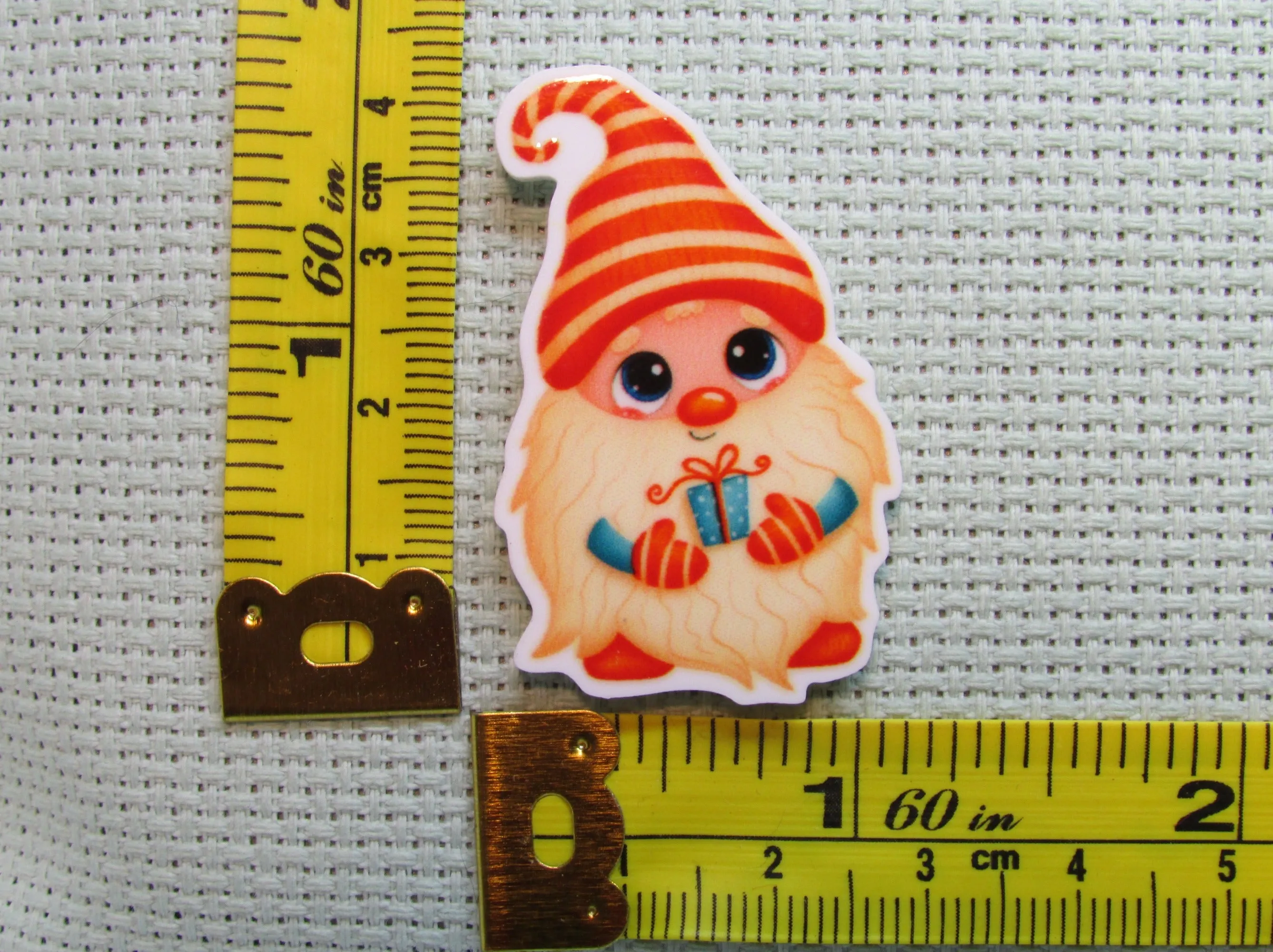 Cute Candy Cane Gift Giving Gnome Needle Minder, Cover Minder, Magnet