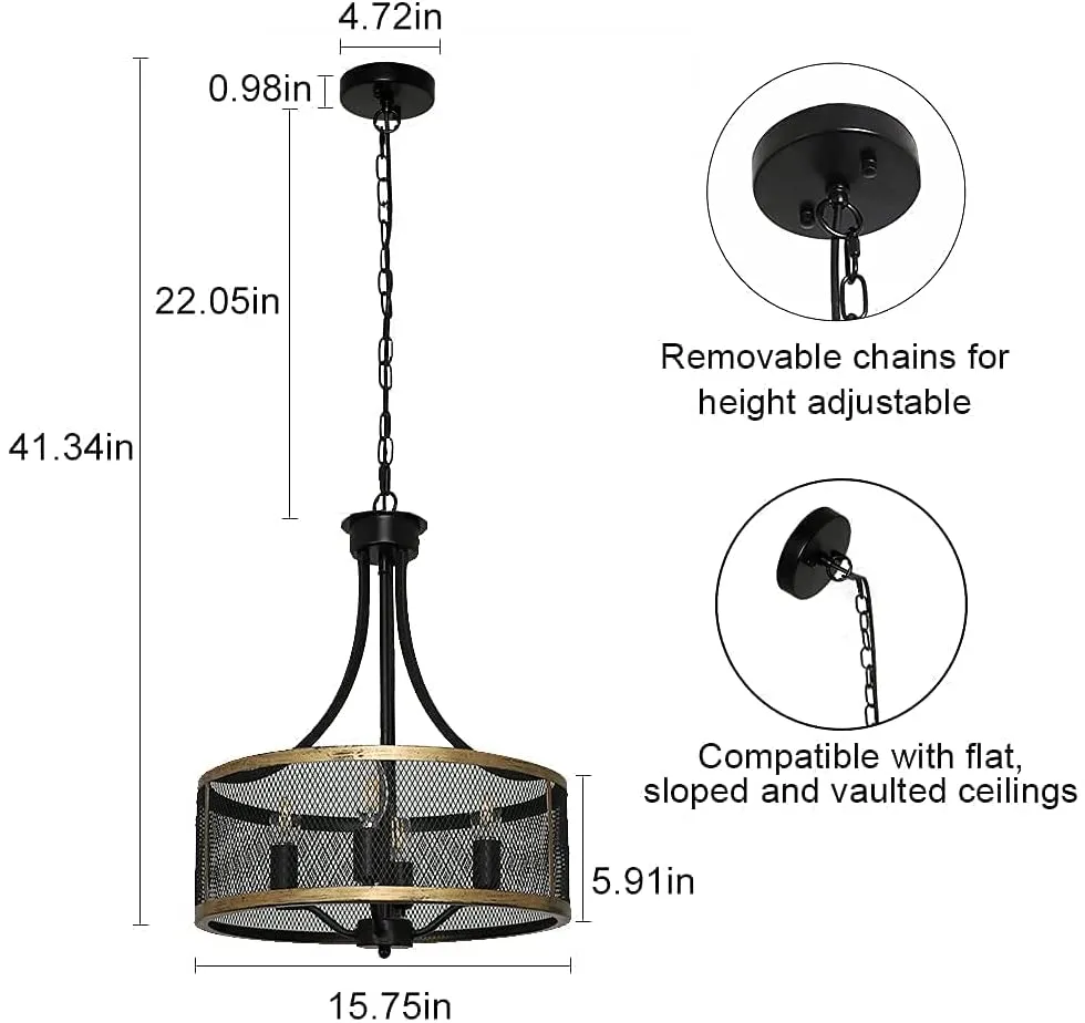 Depuley 4-Light Farmhouse Industrial Chandelier Lighting, Drum Hanging Pendant Light Fixture with Antique Gold and Matte Black for Dining Room Kitchen Living Room, Height Adjustable