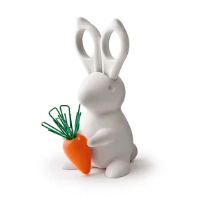 Desk Bunny Scissors and Magnetic Carrot with Paper Clips in White