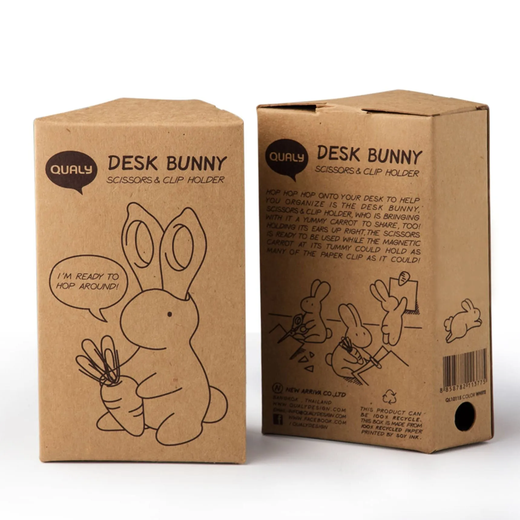 Desk Bunny Scissors and Magnetic Carrot with Paper Clips in White