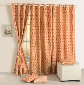 Door Curtains Set Of 2 Curtain Panels With Lining Digitally Printed Faux Silk 48 X 84 Inch,Beige And Orange