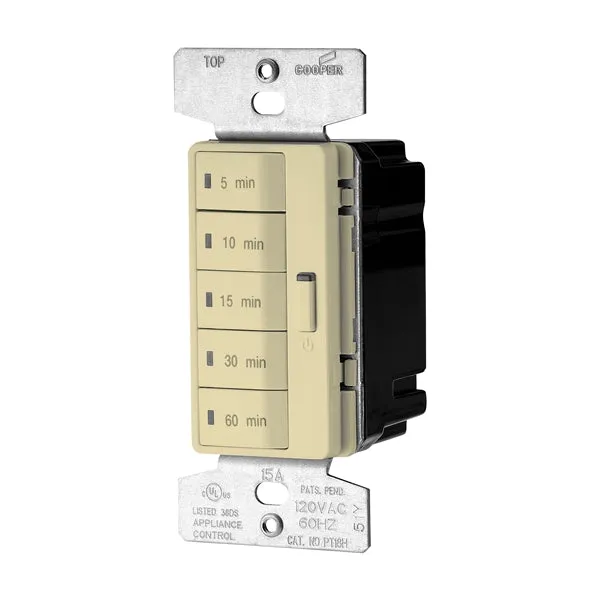 Eaton Wiring Devices PT18M-V-K Minute Timer, 15 A, 120 V, 1800 W, 5, 10, 15, 30, 60 min Off Time Setting, Ivory