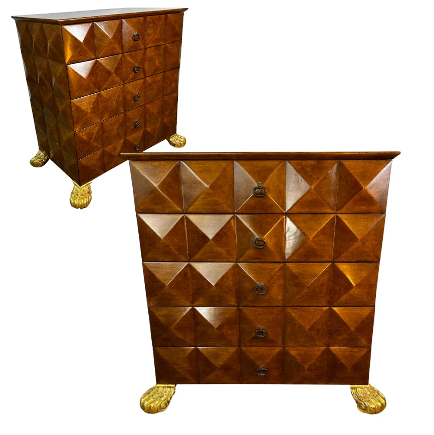 Emanual Morez Dresser Cabinets, Diamond Commodes, Golden Lion Feet, Pair