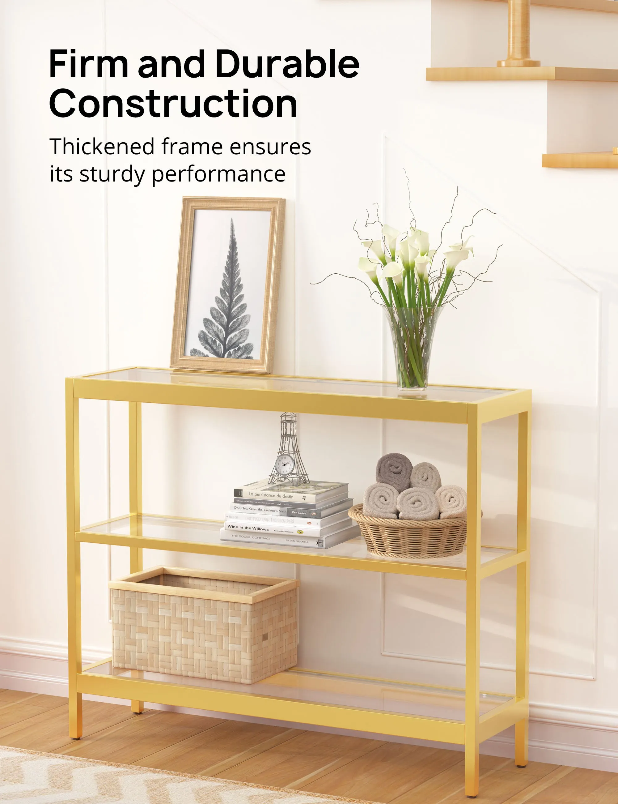 Evajoy Console Table, 35" Entryway Table with 3 Tiers, Foyer Tables, Open Glass Sofa Table 2024