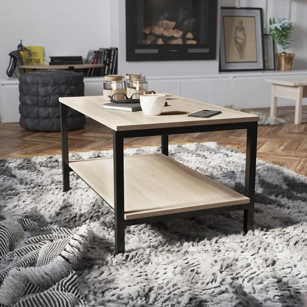 Finley Modern Industrial 2 Tier Rectangular Metal And Driftwood Coffee Table By Flash Furniture