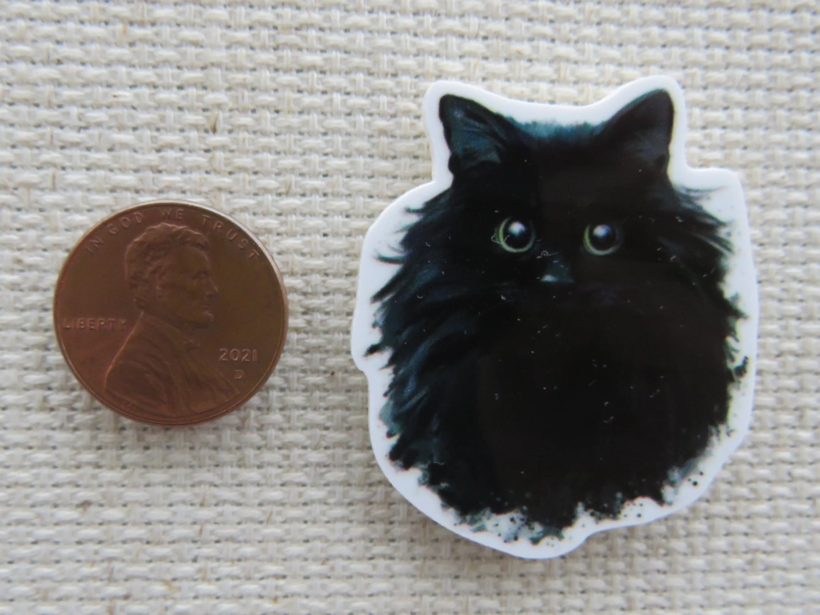 Fluffy Black Cat Needle Minder, Cover Minder, Magnet