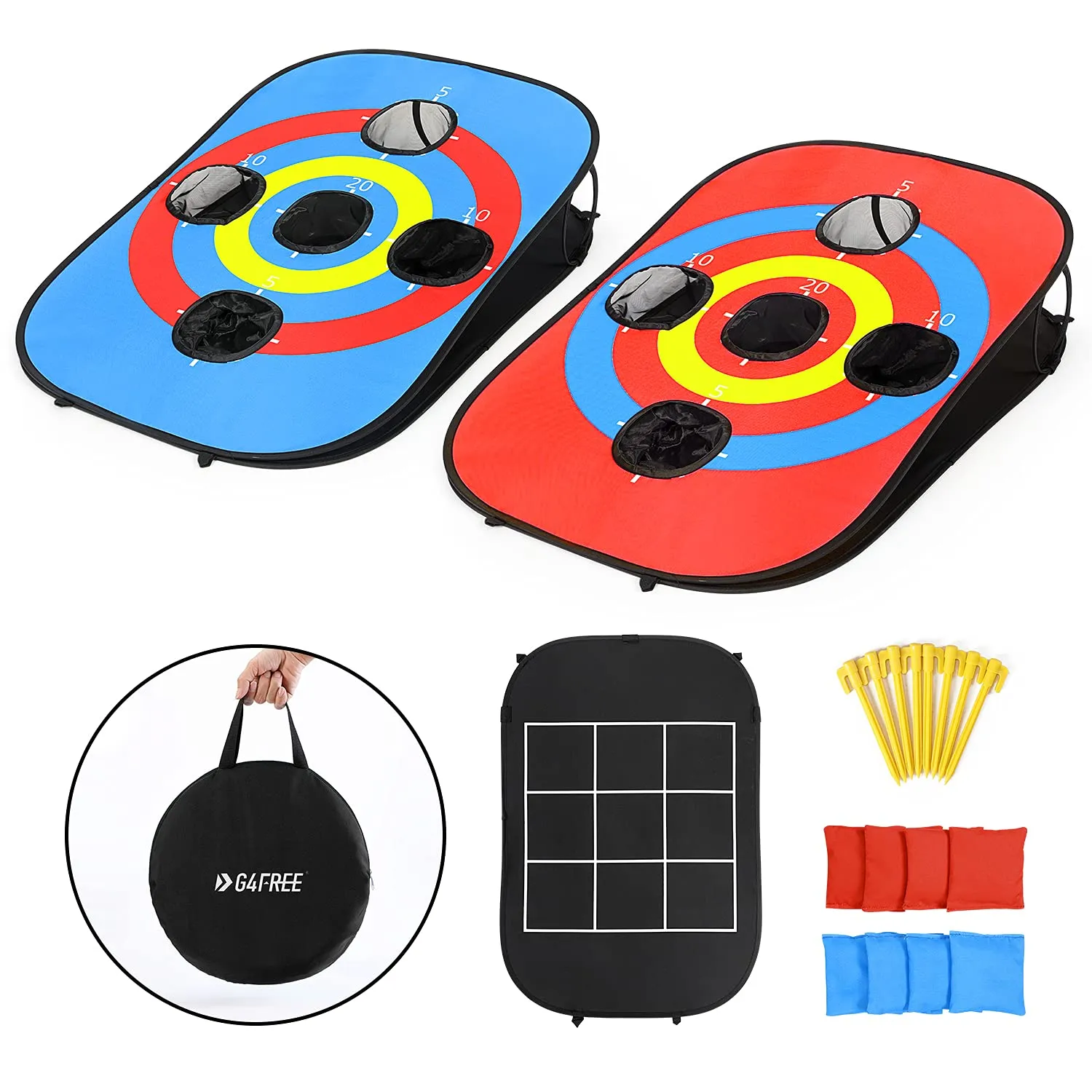 G4Free Portable Collapsible 5 Holes Cornhole Game Set with 8 Bean Bags