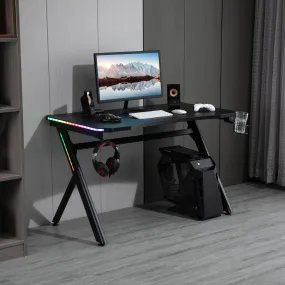 Gaming Desk Computer Table Metal Frame with LED Light, Cup Holder, Headphone Hook, Cable Hole Holder Hook