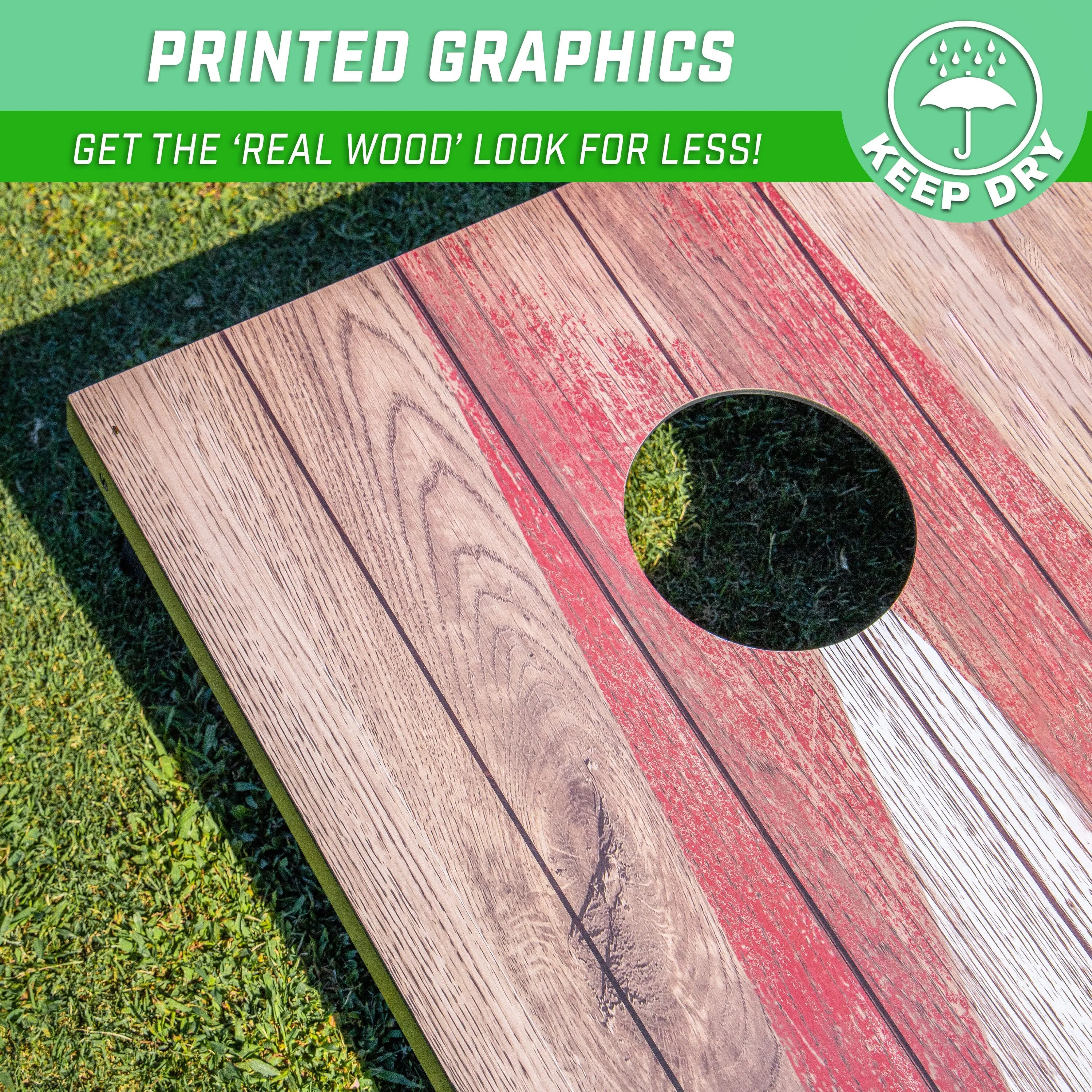 GoSports 3 x 2 ft Cornhole Board Set - Portable Outdoor Toss Game for Adults & Family - Includes Set of 8 Bean Bags with Built-in Storage - Rustic