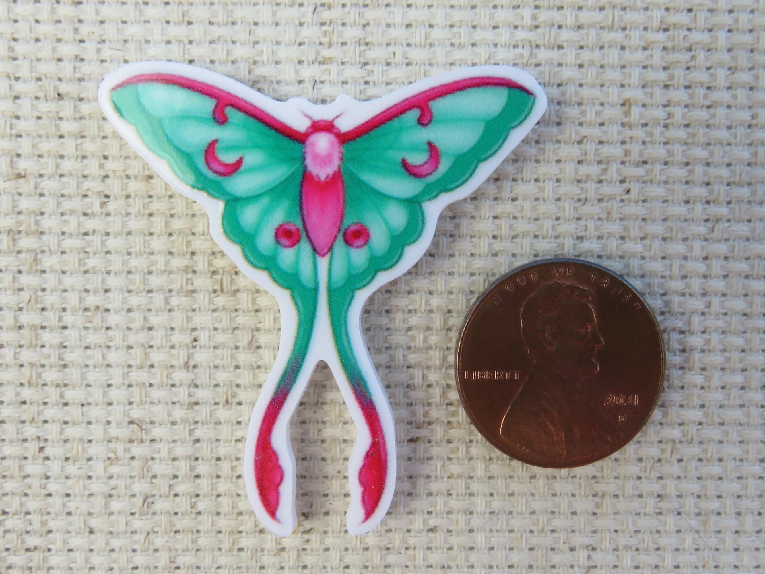Green and Pink Butterfly Needle Minder, Cover Minder, Magnet