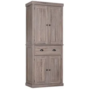 HOMCOM Traditional Colonial Freestanding Kitchen Cupboard with Adjustable Shelves and Sliding Drawer, Dark Wood Grain
