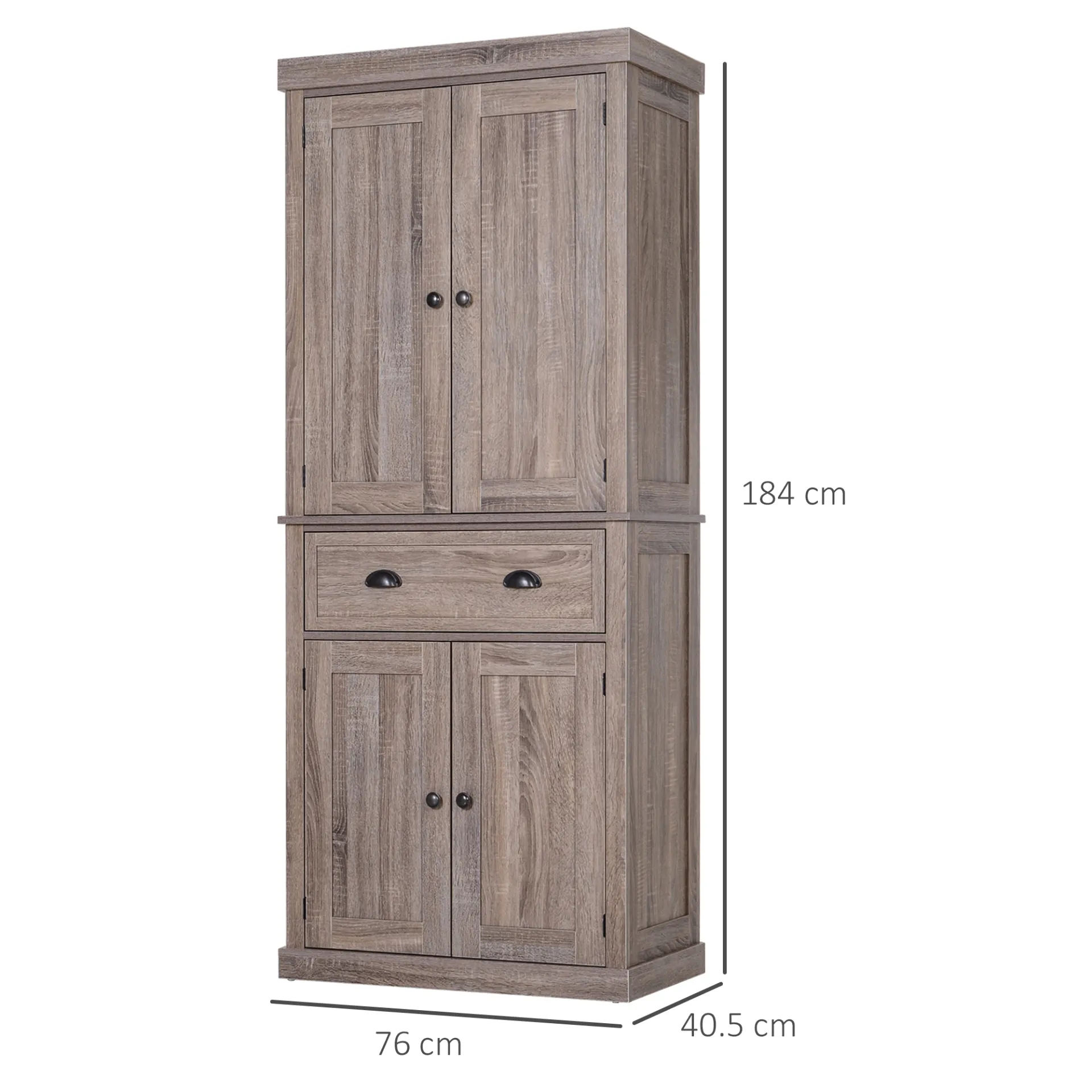 HOMCOM Traditional Colonial Freestanding Kitchen Cupboard with Adjustable Shelves and Sliding Drawer, Dark Wood Grain