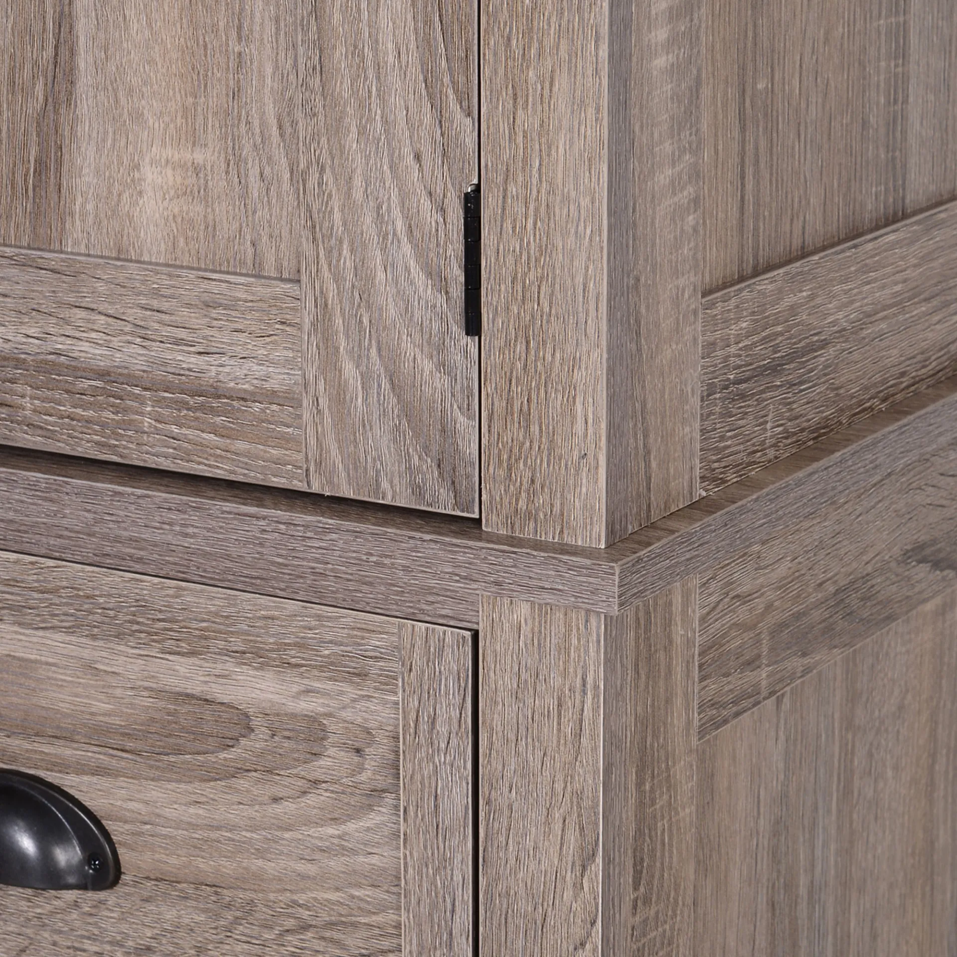 HOMCOM Traditional Colonial Freestanding Kitchen Cupboard with Adjustable Shelves and Sliding Drawer, Dark Wood Grain