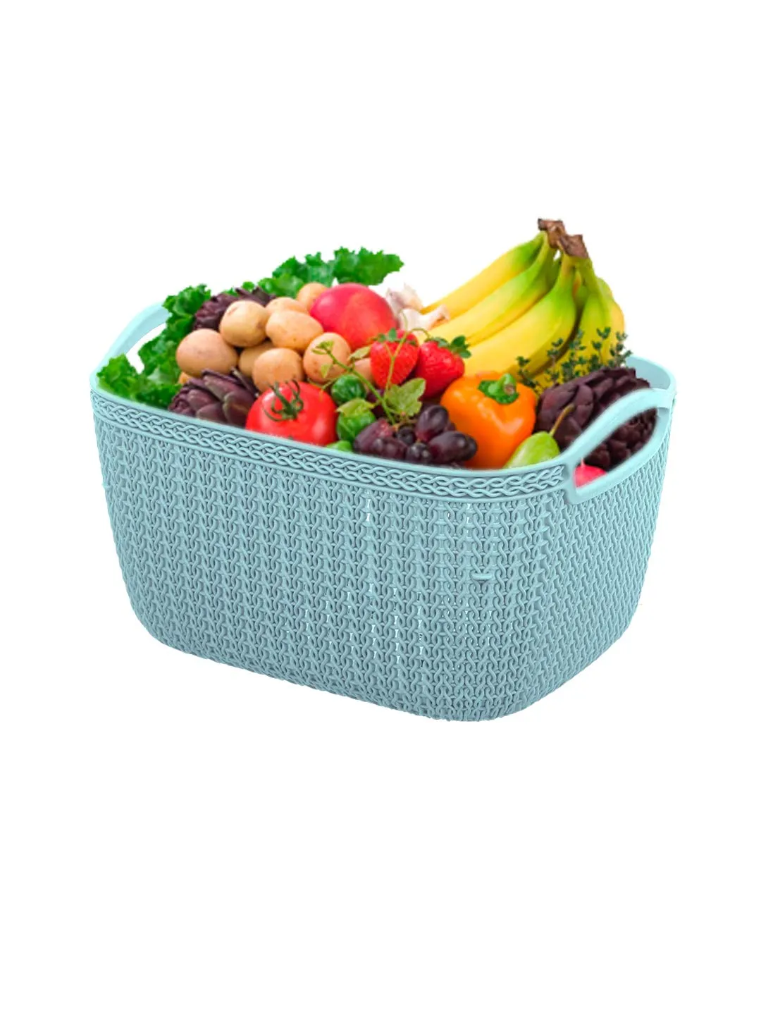 Kuber Industries Q-6 Unbreakable Plastic 4 Pieces Multipurpose Large Size Flexible Storage Baskets/Fruit Vegetable Bathroom Stationary Home Basket with Handles (Light Blue & Grey)