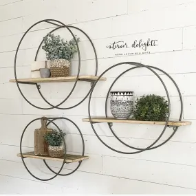 Large Group of 3 Circular Shelves with Reclaimed Wood
