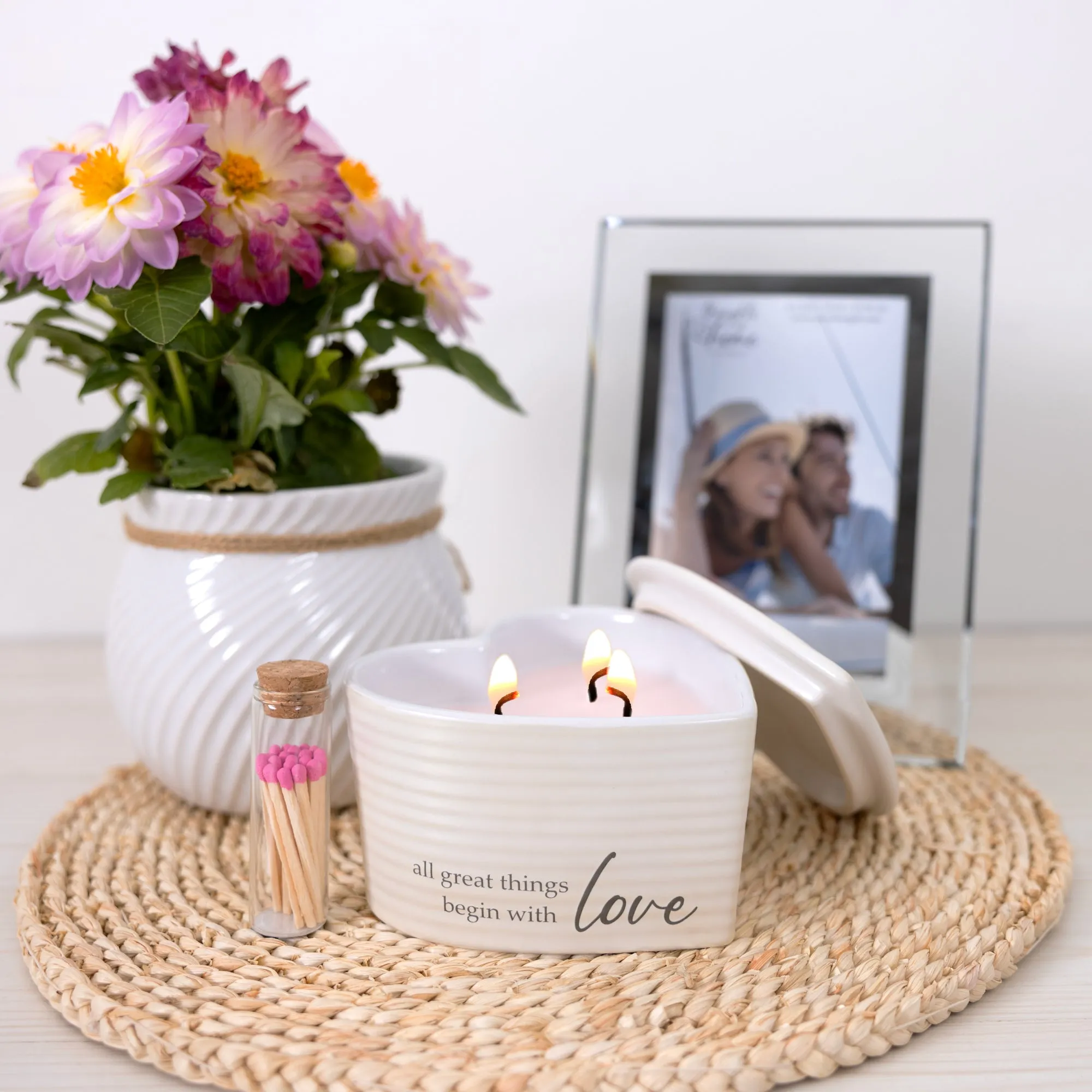 Love 8 oz - 100% Soy Wax Reveal Triple Wick Candle with Matches Scent: Vanilla