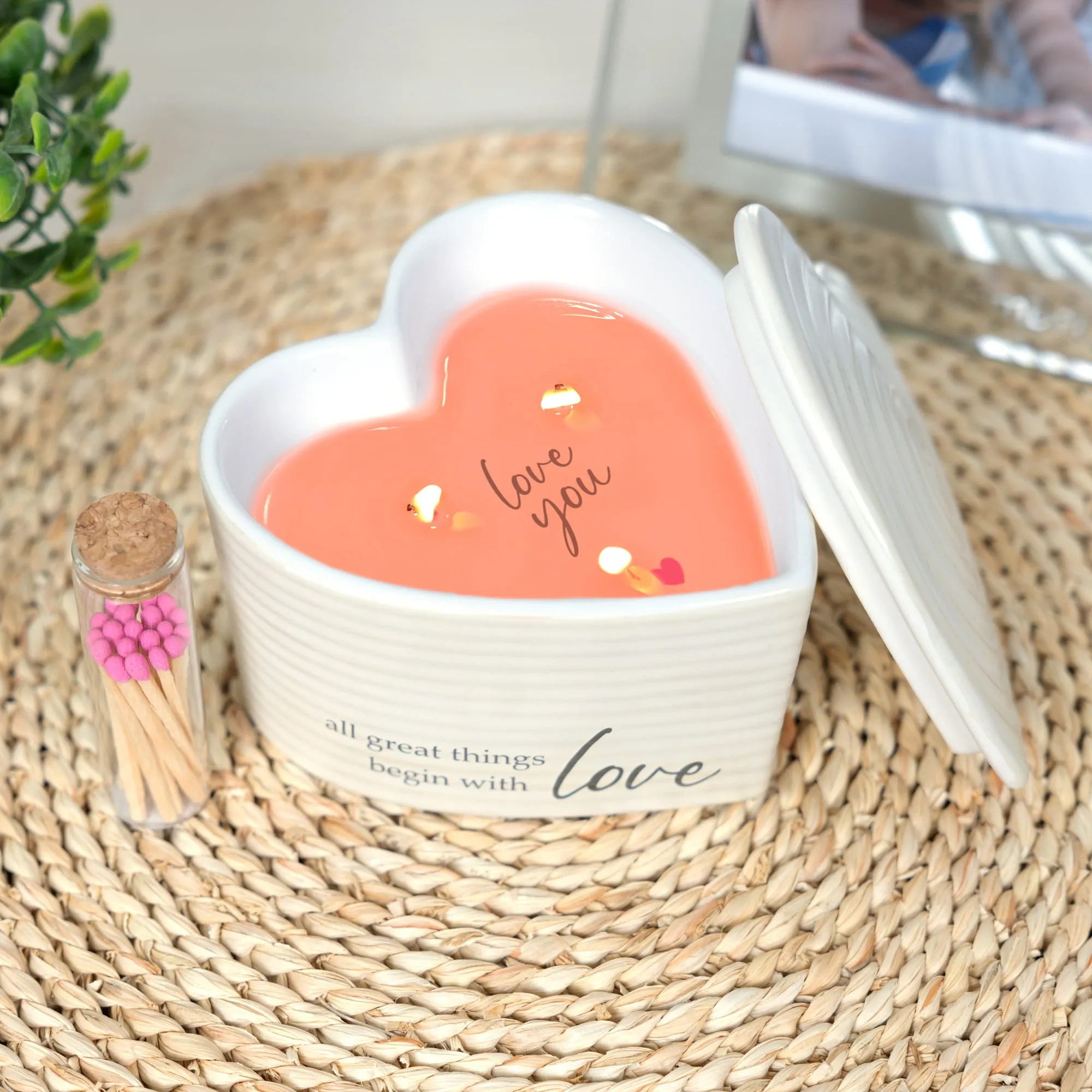 Love 8 oz - 100% Soy Wax Reveal Triple Wick Candle with Matches Scent: Vanilla