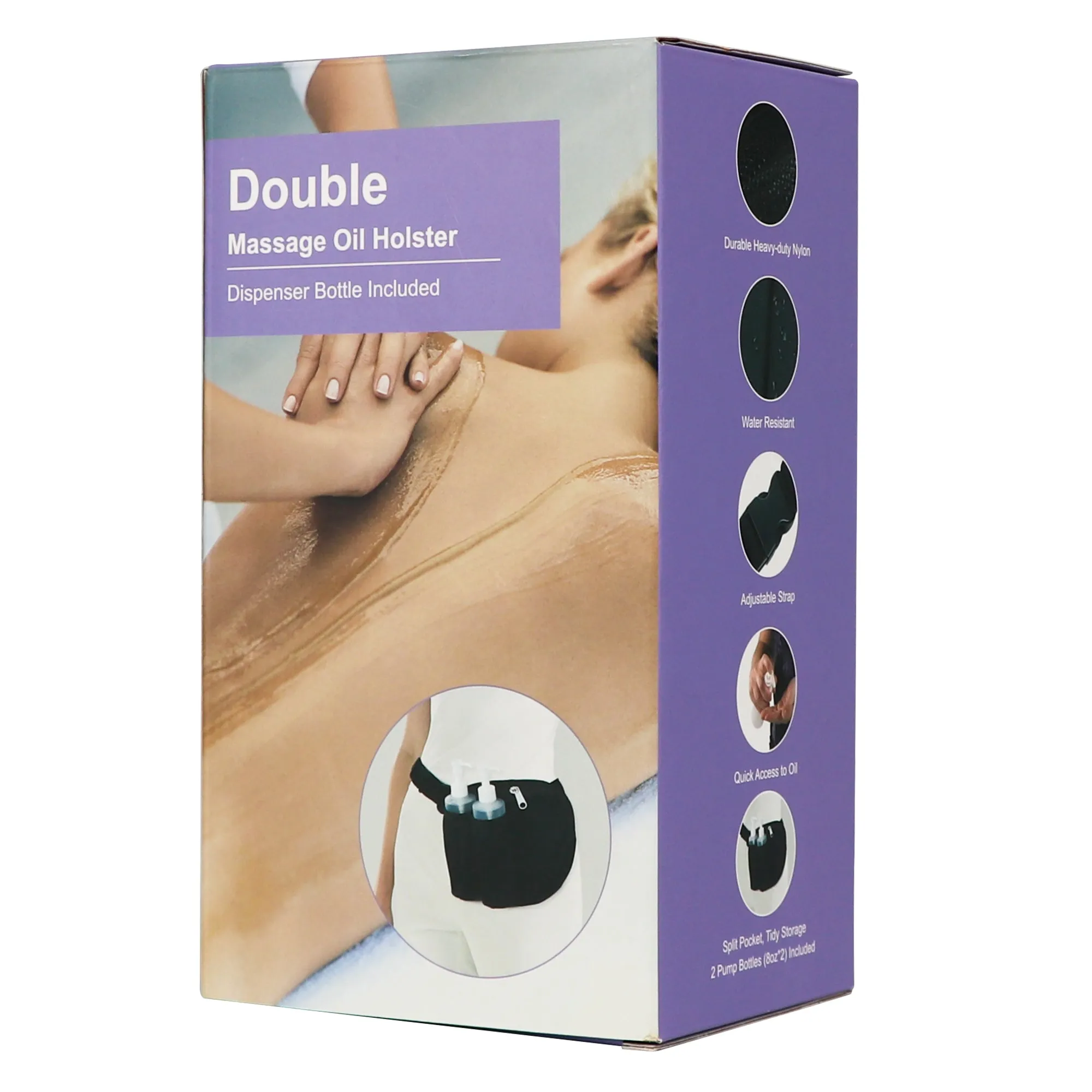 Master Massage Double Bottle Massage Oil Holster Bag-Adjustable Bottle Cream Bag & Lotion Bag Dual Kit–Massage Bottle Lotion Holster Incl. Two 8 Oz Refillable Pump Dispenser