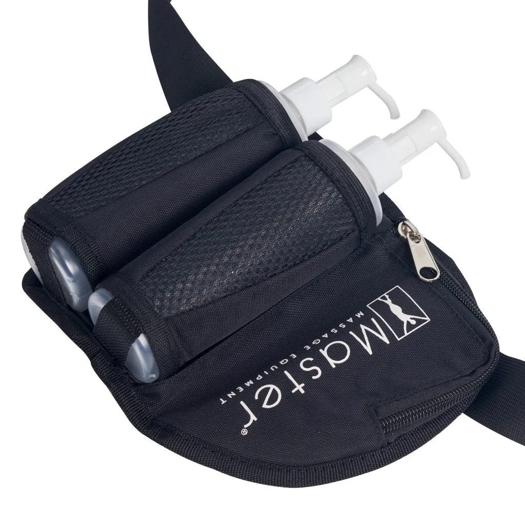 Master Massage Double Bottle Massage Oil Holster Bag-Adjustable Bottle Cream Bag & Lotion Bag Dual Kit–Massage Bottle Lotion Holster Incl. Two 8 Oz Refillable Pump Dispenser