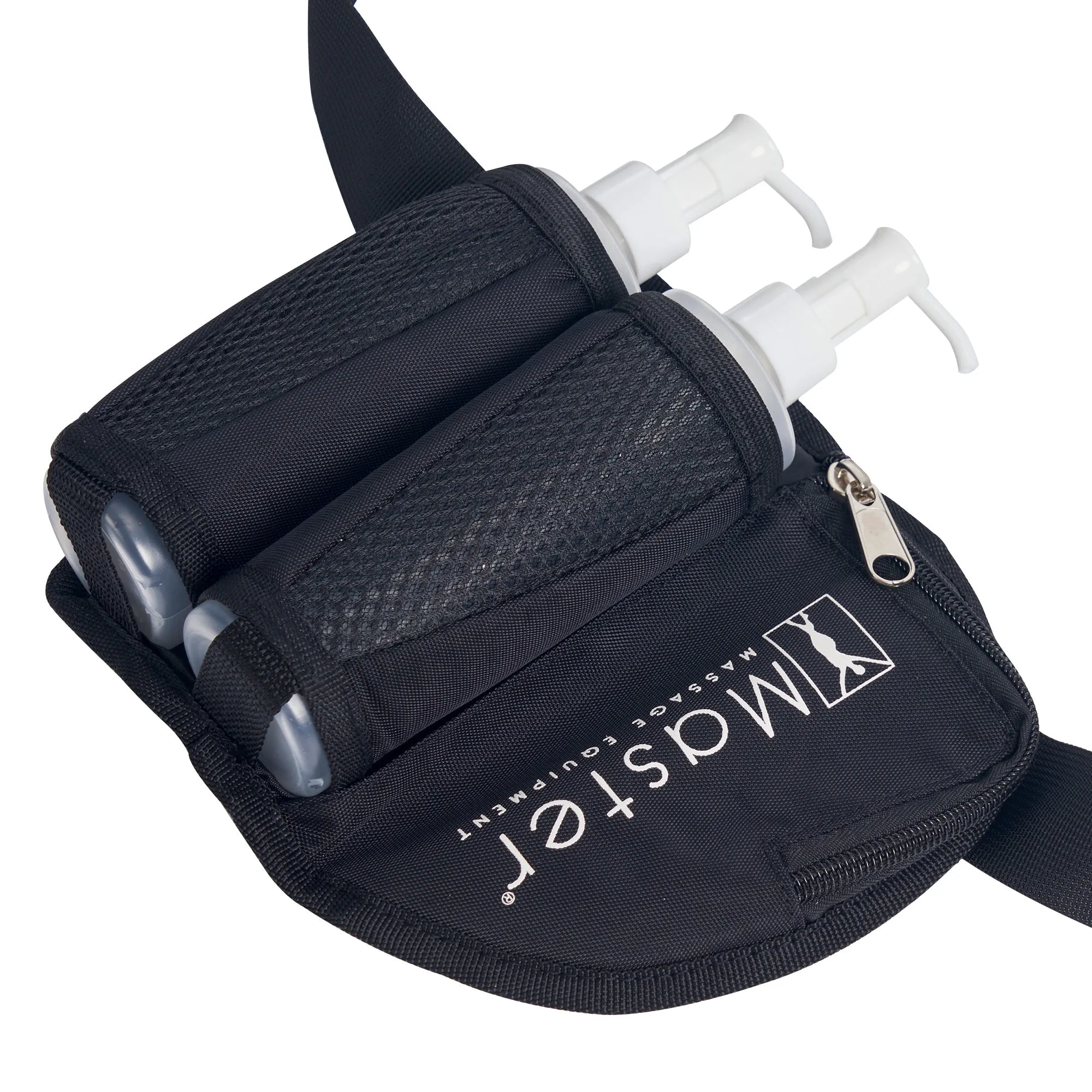 Master Massage Double Bottle Massage Oil Holster Bag-Adjustable Bottle Cream Bag & Lotion Bag Dual Kit–Massage Bottle Lotion Holster Incl. Two 8 Oz Refillable Pump Dispenser