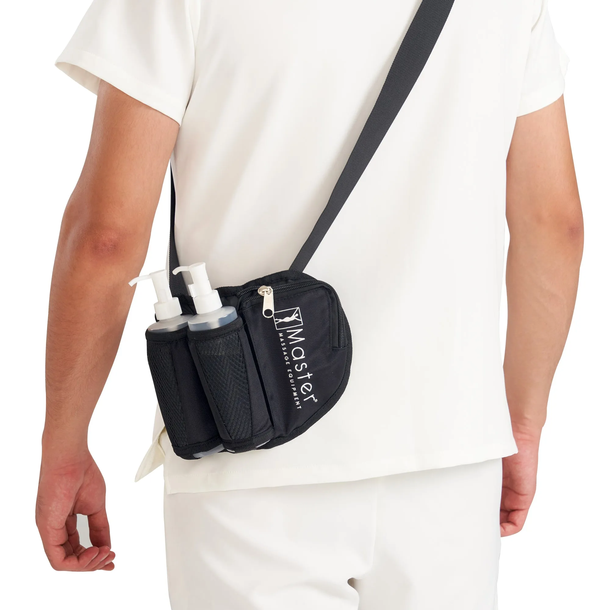 Master Massage Double Bottle Massage Oil Holster Bag-Adjustable Bottle Cream Bag & Lotion Bag Dual Kit–Massage Bottle Lotion Holster Incl. Two 8 Oz Refillable Pump Dispenser